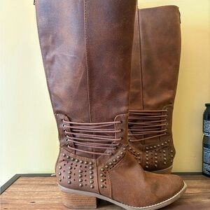 Not Rated Brown Heeled Boots with Braided Detail